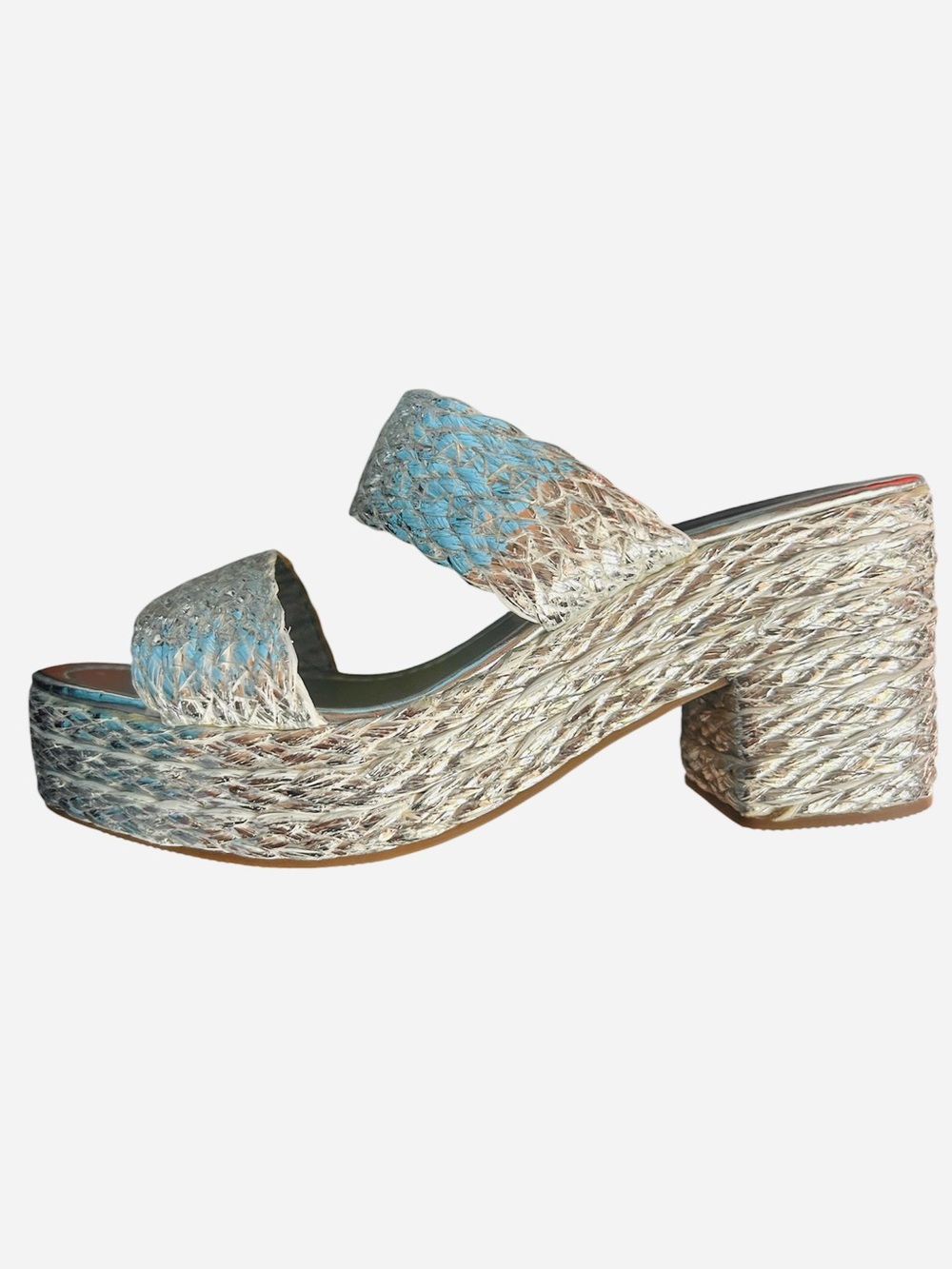 Metallic Woven Platform Slide Sandals - Silver